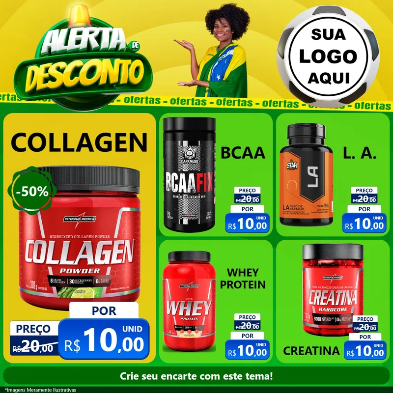 Modelo de Rede Social para Feed Facebook com o tema Alerta de Desconto para Suplementos alimentares