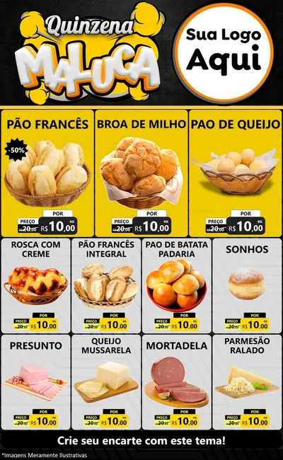 Modelo de Encarte para Encarte Grande com o tema Quinzena Maluca para Padaria