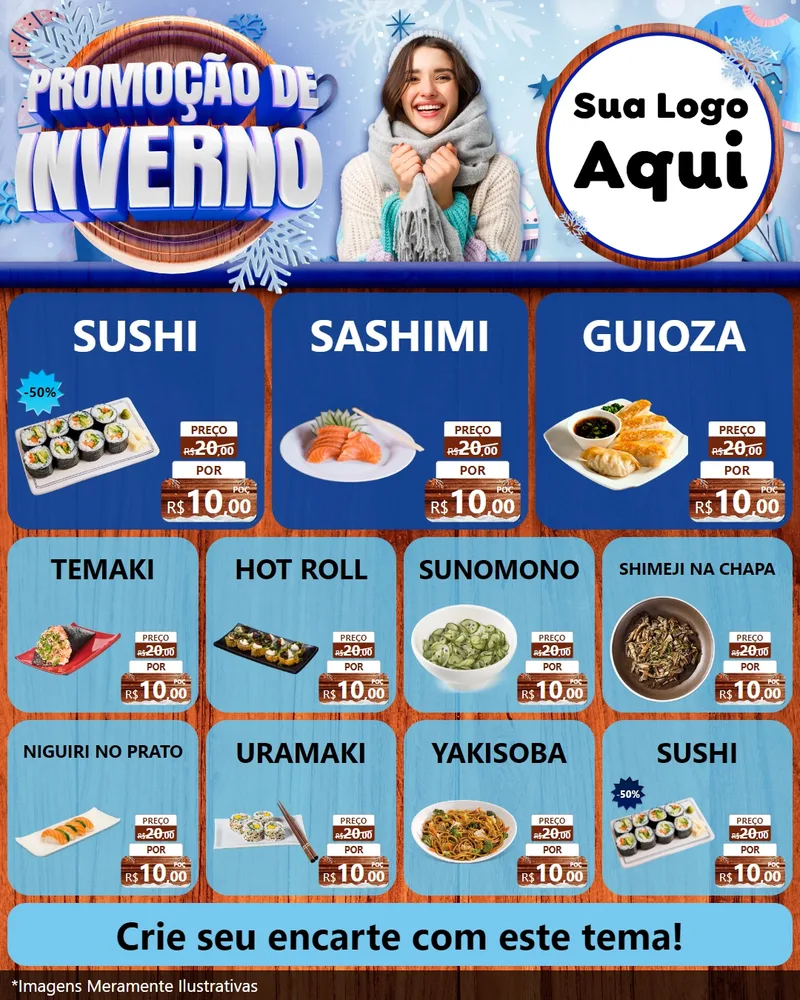Modelo de Rede Social para Feed Instagram com o tema Promoção de Inverno para Comida japonesa