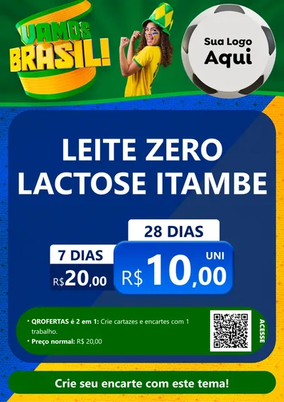Modelo de Cartaz para Cartaz A4 Vertical com o tema Vamos Brasil - Copa para Frios e Laticínios