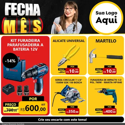 Modelo de Rede Social para Feed Facebook com o tema Fecha Mês para Maquinas e Ferramentas