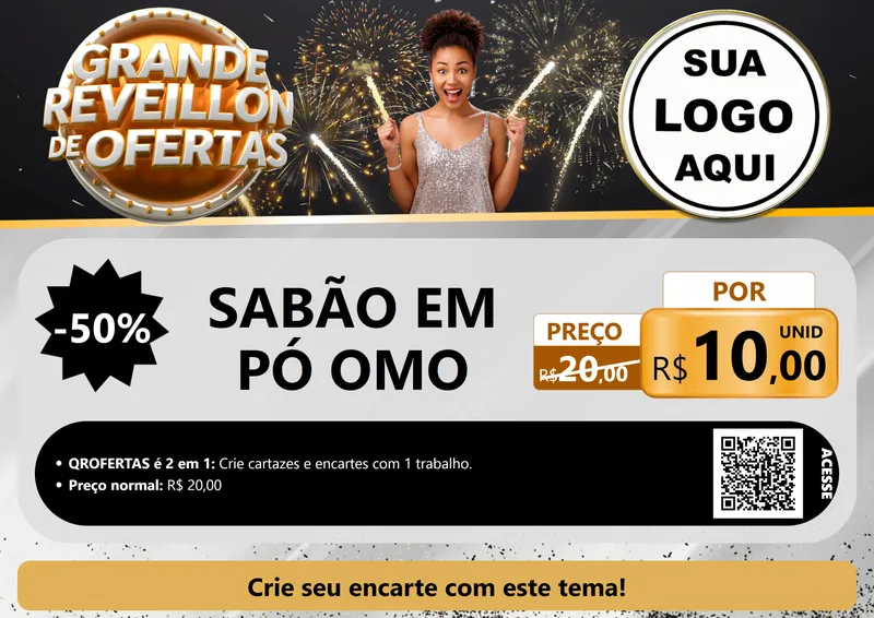 Modelo de Cartaz para Cartaz A4 Horizontal com o tema Grande Réveillon de Ofertas para Produtos de Limpeza