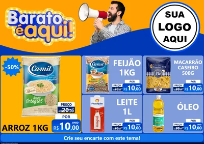 Modelo de Encarte para Encarte A4 Horizontal com o tema Barato é aqui para Supermercado