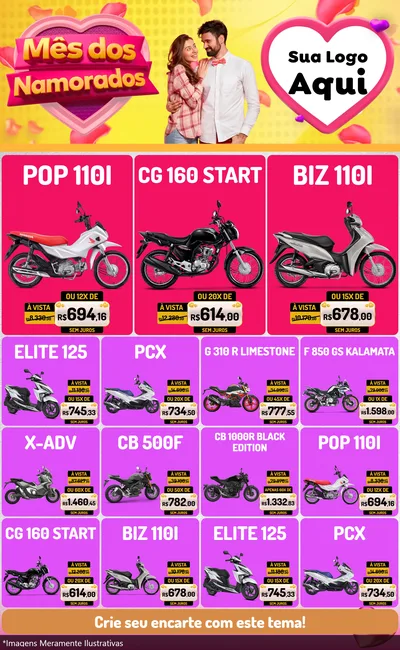 Modelo de Encarte para Encarte Grande com o tema Mês dos Namorados para Concessionaria de Motos