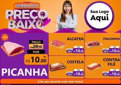 Modelo de Encarte para Encarte A4 Horizontal com o tema Semana do Preço Baixo para Açougue