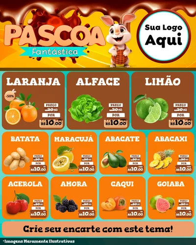 Modelo de Rede Social para Feed Instagram com o tema Páscoa Fantástica para Hortifrúti