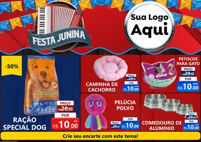Modelo de Encarte para Encarte A4 Horizontal com o tema Festa Junina para Pet Shop