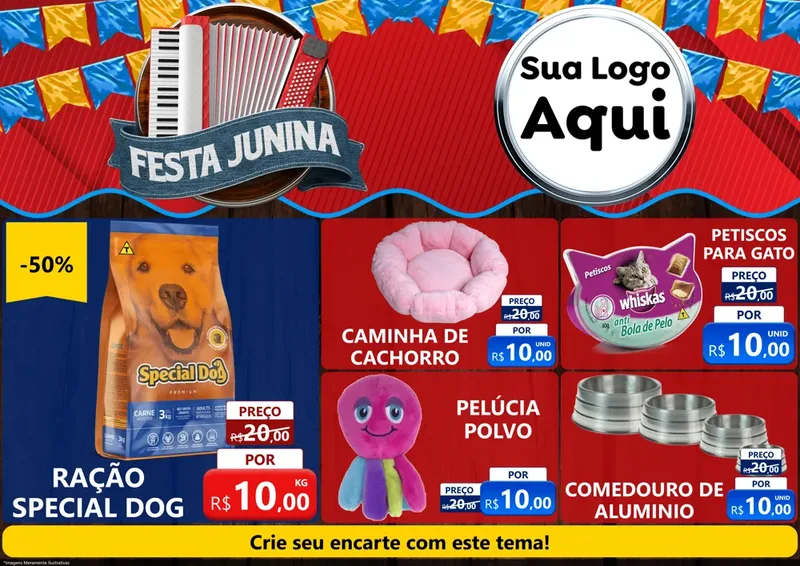 Modelo de Encarte para Encarte A4 Horizontal com o tema Festa Junina para Pet Shop
