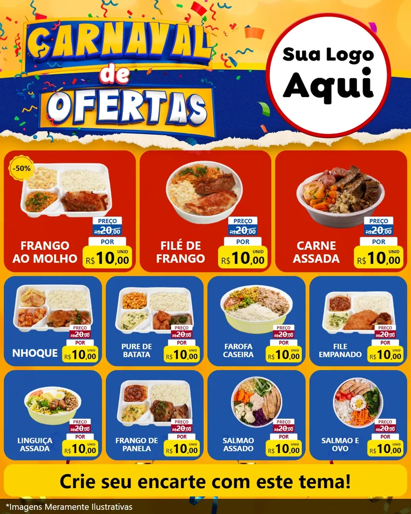 Modelo de Rede Social para Feed Instagram com o tema Carnaval de Ofertas para Restaurante