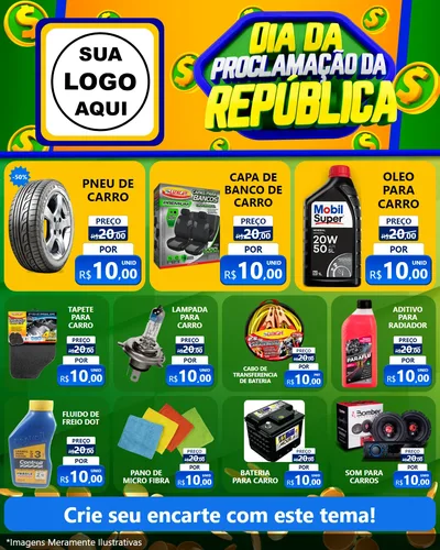 Modelo de Rede Social para Feed Instagram com o tema Dia Da Proclamação da República para Auto peças