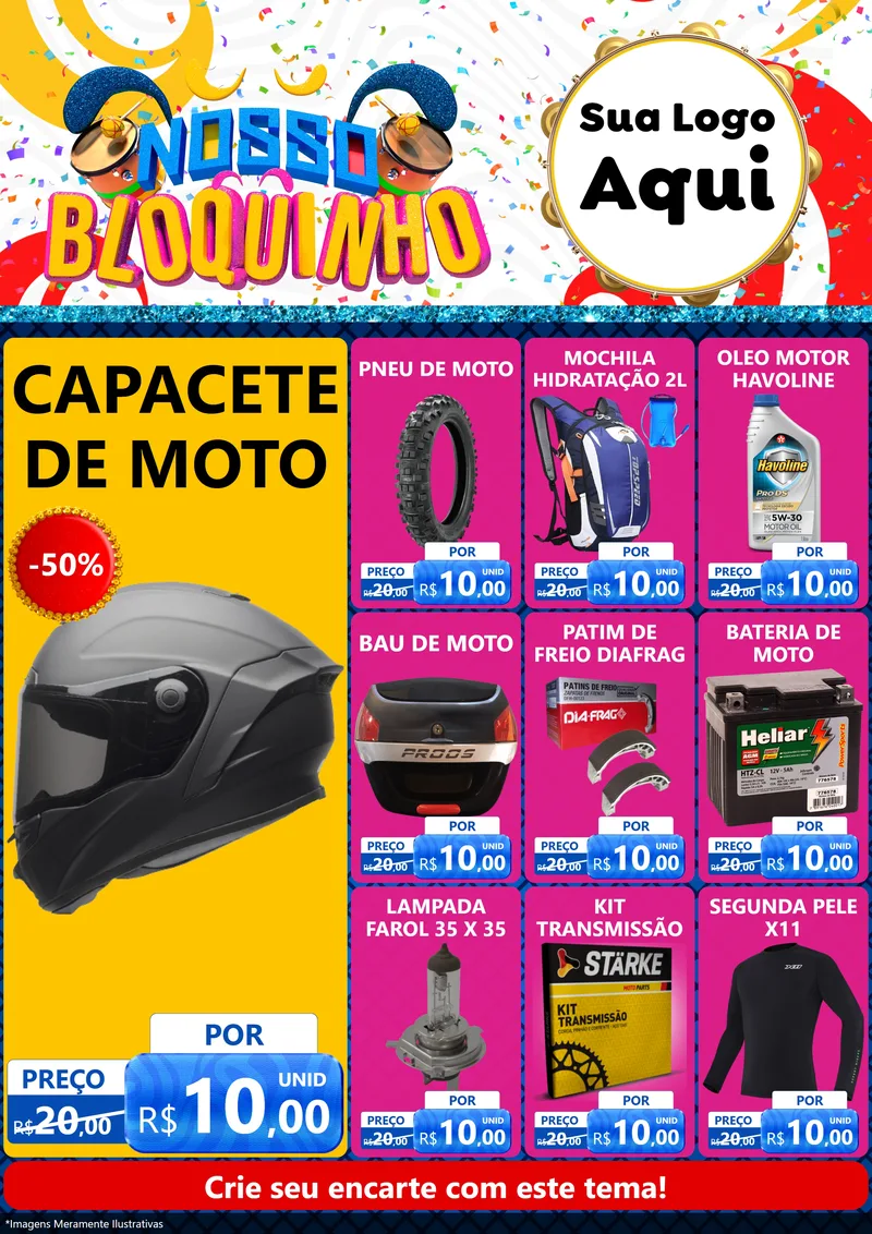 Modelo de Encarte para Encarte A4 Vertical com o tema Nosso Bloquinho para Moto peças