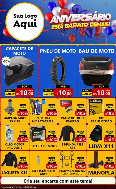 Modelo de Encarte para Encarte Grande com o tema Aniversário para Moto peças