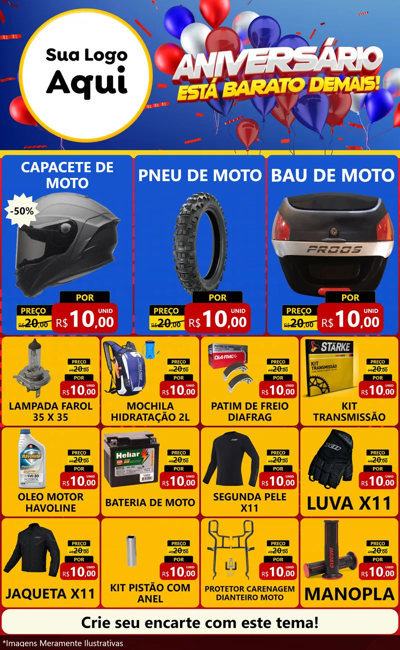 Modelo de Encarte para Encarte Grande com o tema Aniversário para Moto peças