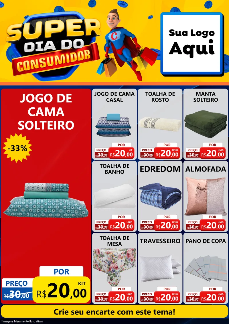 Modelo de Encarte para Encarte A4 Vertical com o tema Super Dia do Consumidor para Cama, Mesa e Banho