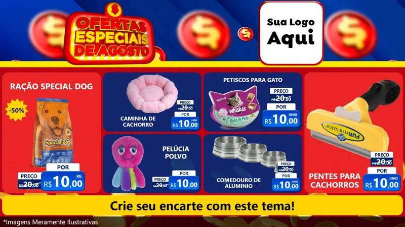 Modelo de TV para TV Horizontal com o tema Ofertas Especiais de Agosto para Pet Shop