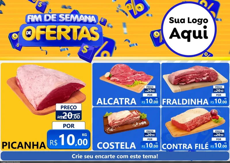 Modelo de Encarte para Encarte A4 Horizontal com o tema Fim de Semana de Ofertas para Açougue