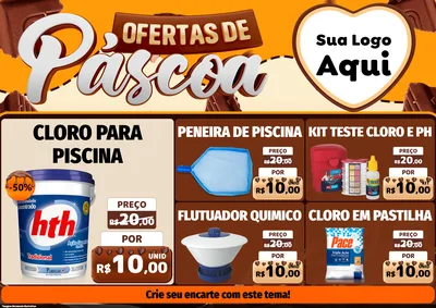 Modelo de Encarte para Encarte A4 Horizontal com o tema Ofertas de Páscoa para Produtos para Piscina