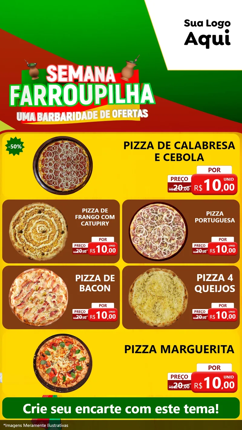 Modelo de TV para TV Vertical com o tema Semana Farroupilha - Uma Barbaridade de Ofertas para Pizzaria