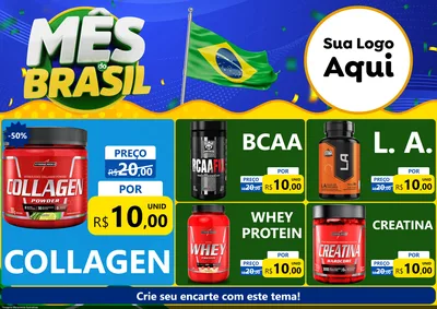 Modelo de Encarte para Encarte A4 Horizontal com o tema Mês do Brasil para Suplementos alimentares