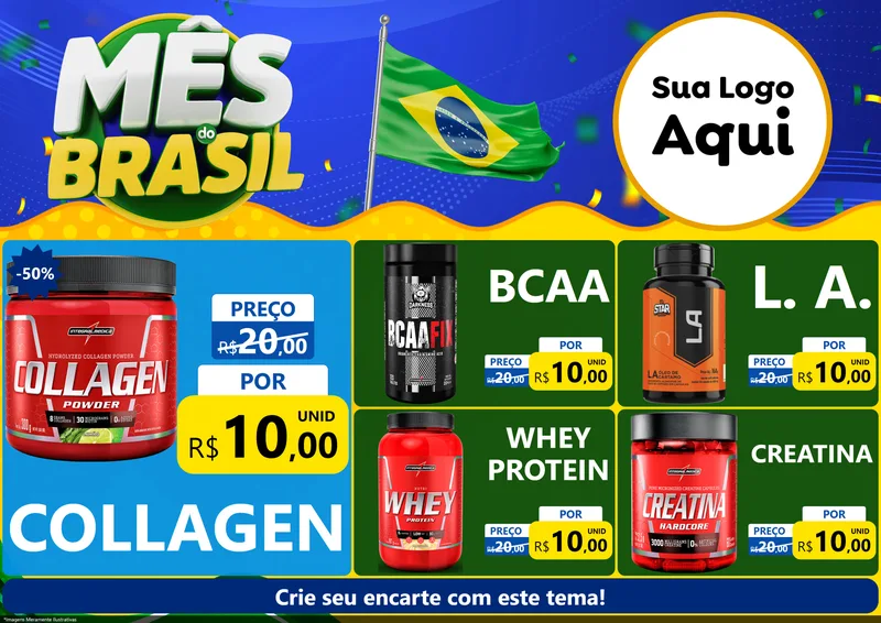 Modelo de Encarte para Encarte A4 Horizontal com o tema Mês do Brasil para Suplementos alimentares