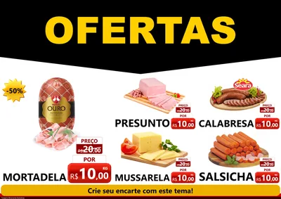 Modelo de Encarte para Encarte A4 Horizontal com o tema Ofertas Preto e Vermelho Cartaz para Frios e Laticínios