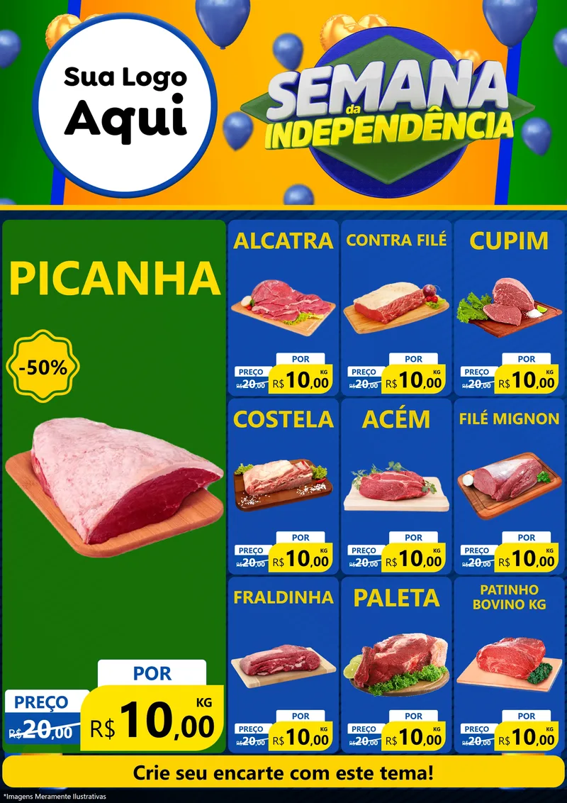 Modelo de Encarte para Encarte A4 Vertical com o tema Semana da Independência para Açougue