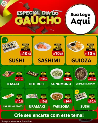 Modelo de Rede Social para Feed Instagram com o tema Especial Dia do Gaúcho para Comida japonesa
