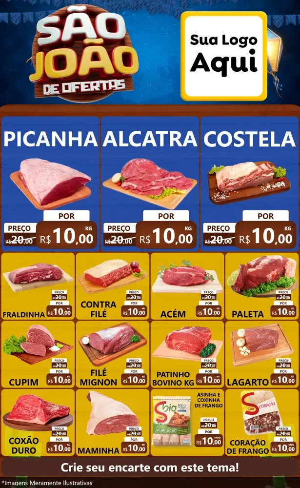 Modelo de Encarte para Encarte Grande com o tema São João Ofertas Imbatíveis! - Junina para Açougue