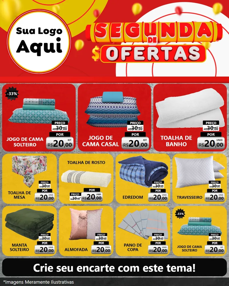 Modelo de Rede Social para Feed Instagram com o tema Segunda de Ofertas para Cama, Mesa e Banho