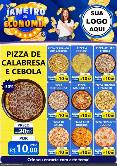 Modelo de Encarte para Encarte A4 Vertical com o tema Janeiro da Economia para Pizzaria