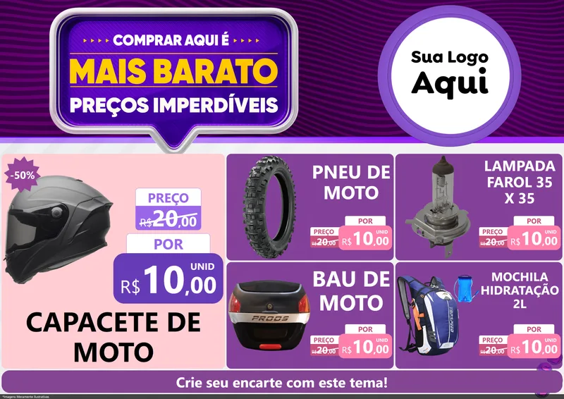 Modelo de Encarte para Encarte A4 Horizontal com o tema Mais Barato para Moto peças