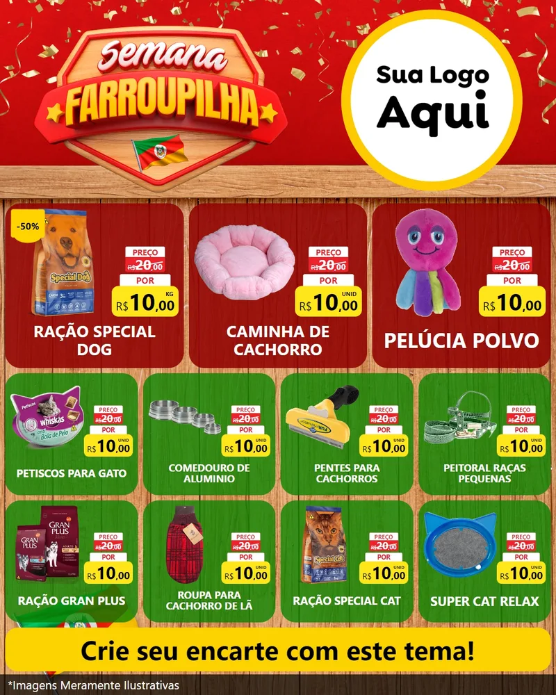 Modelo de Rede Social para Feed Instagram com o tema Semana Farroupilha para Pet Shop