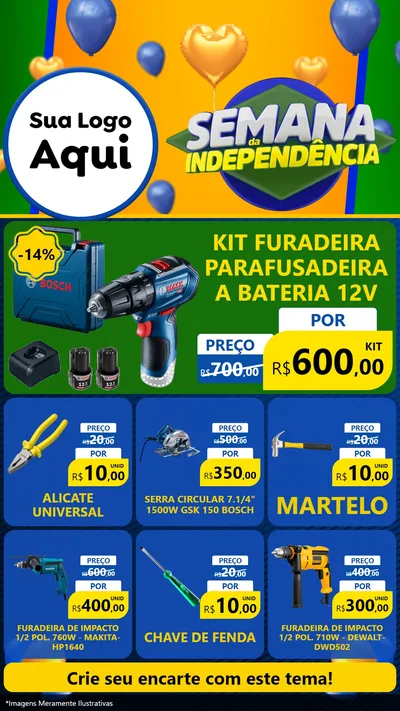 Modelo de Rede Social para Stories com o tema Semana da Independência para Maquinas e Ferramentas