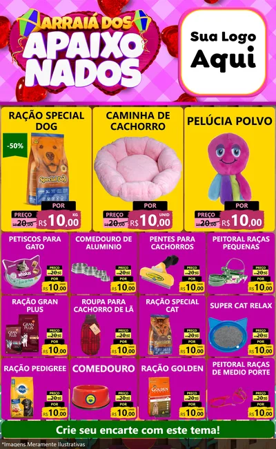 Modelo de Encarte para Encarte Grande com o tema Arraiá dos Apaixonados para Pet Shop