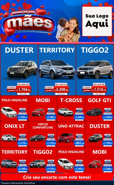 Modelo de Encarte para Encarte Grande com o tema Promoção das Mães para Concessionaria de Carros