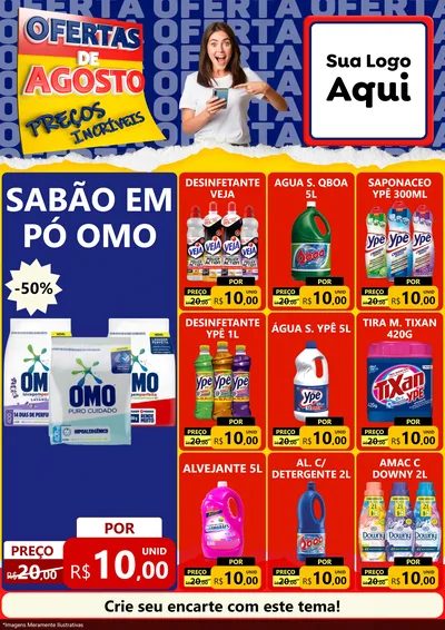 Modelo de Encarte para Encarte A4 Vertical com o tema Ofertas de Agosto - Preços Incríveis para Produtos de Limpeza