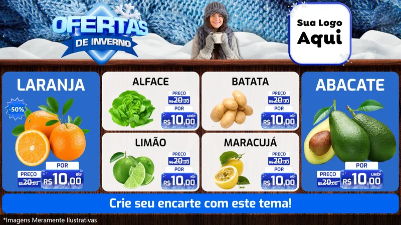 Modelo de TV para TV Horizontal com o tema Ofertas de Inverno para Hortifrúti