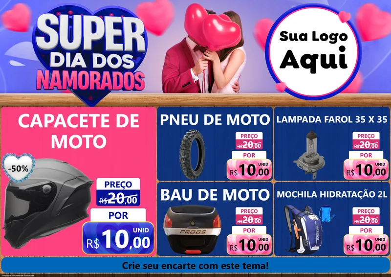 Modelo de Encarte para Encarte A4 Horizontal com o tema Super Dia dos Namorados para Moto peças