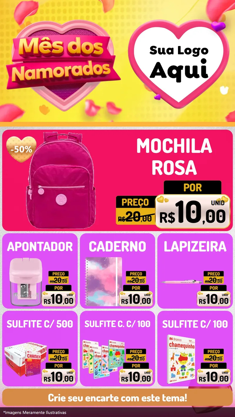 Modelo de Rede Social para Stories com o tema Mês dos Namorados para Papelaria
