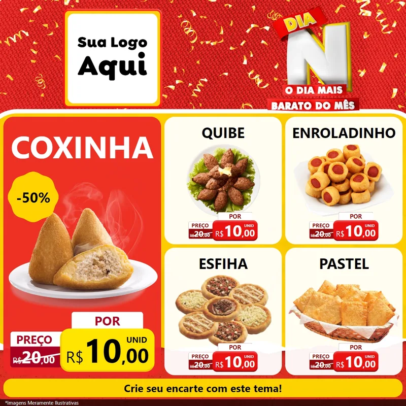 Modelo de Rede Social para Feed Facebook com o tema Dia N o Dia Mais Barato do Mês para Salgadaria