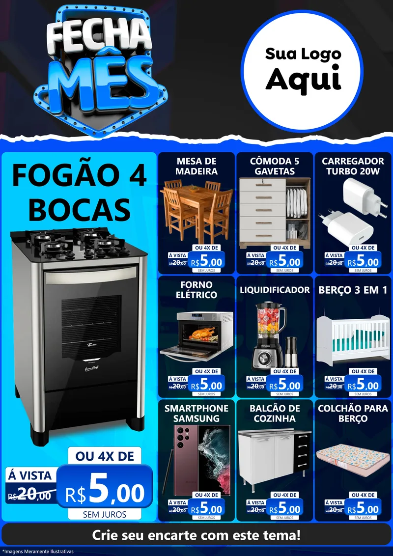 Modelo de Encarte para Encarte A4 Vertical com o tema Fecha Mês para Móveis e Eletro