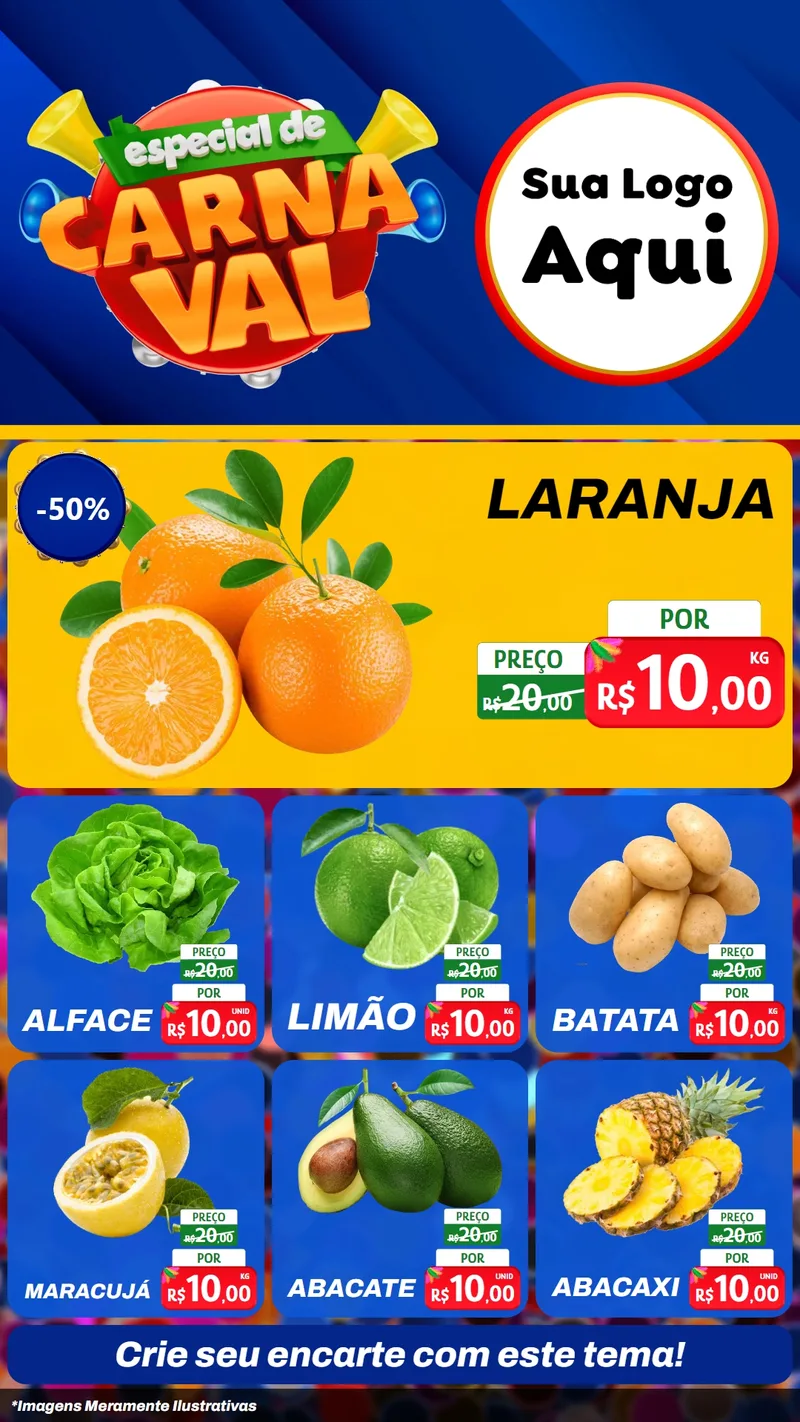 Modelo de Rede Social para Stories com o tema Especial de Carnaval para Hortifrúti