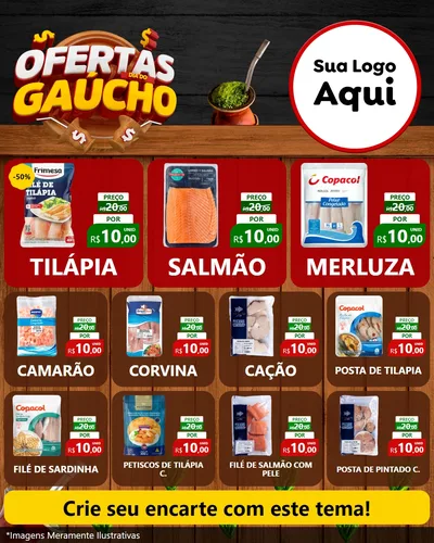 Modelo de Rede Social para Feed Instagram com o tema Ofertas Dia do Gaúcho para Peixaria