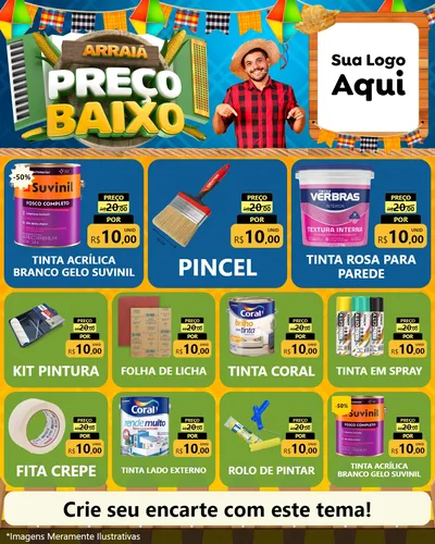 Modelo de Rede Social para Feed Instagram com o tema Arraiá de Preço Baixo - Junina para Tintas e Ferramentas