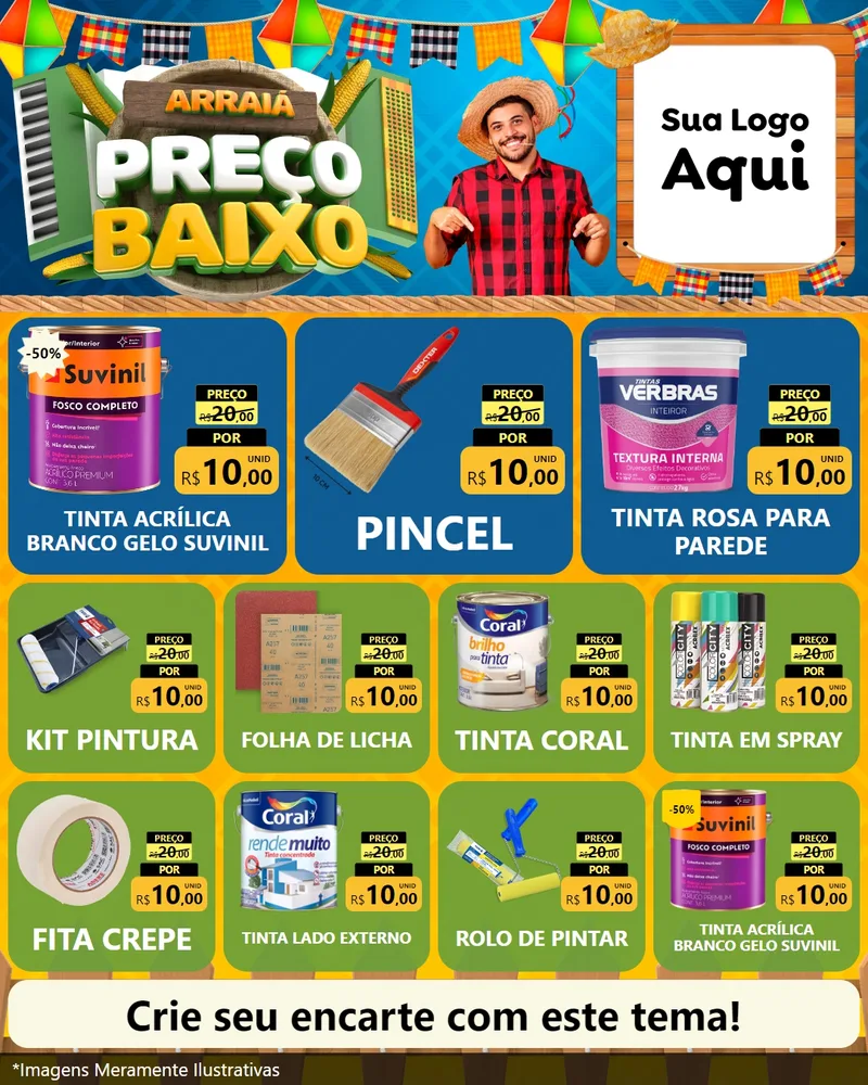 Modelo de Rede Social para Feed Instagram com o tema Arraiá de Preço Baixo - Junina para Tintas e Ferramentas