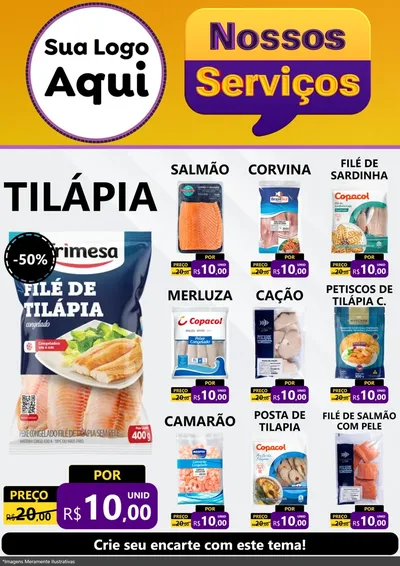 Modelo de Encarte para Encarte A4 Vertical com o tema Nossos Serviços para Peixaria