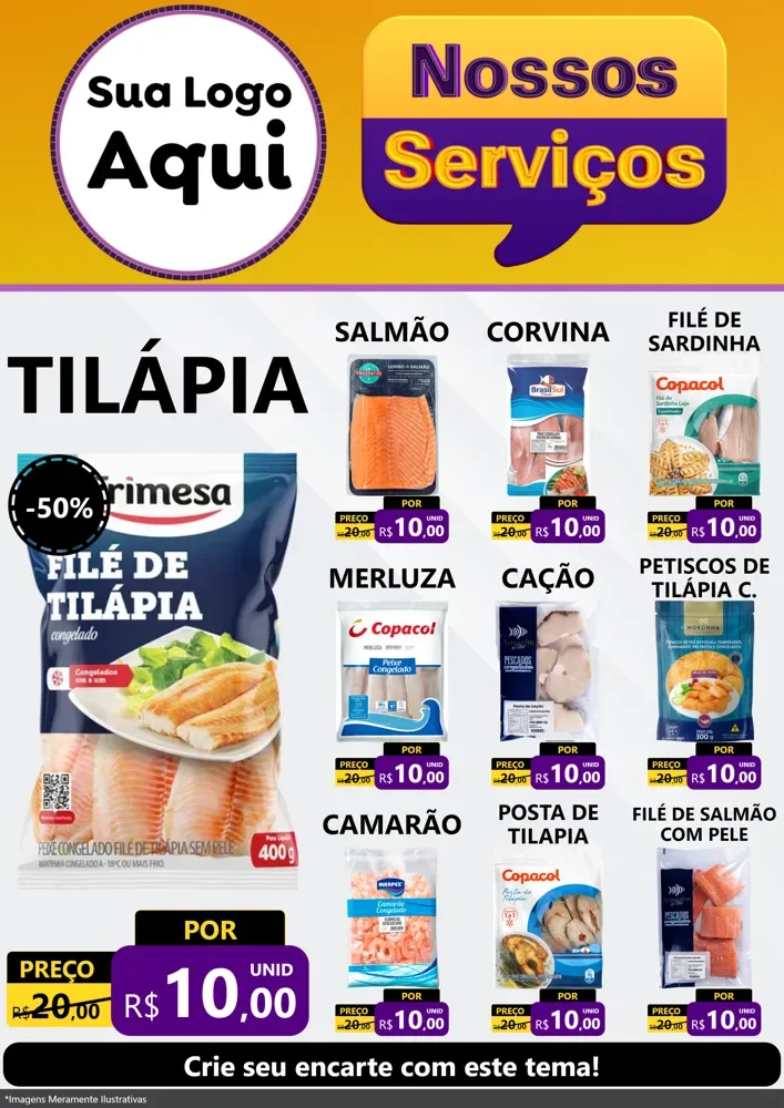 Modelo de Encarte para Encarte A4 Vertical com o tema Nossos Serviços para Peixaria