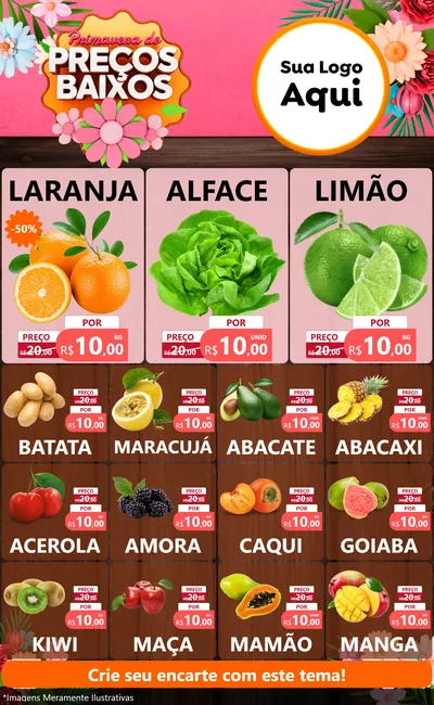 Modelo de Encarte para Encarte Grande com o tema Primavera de Preços Baixos para Hortifrúti