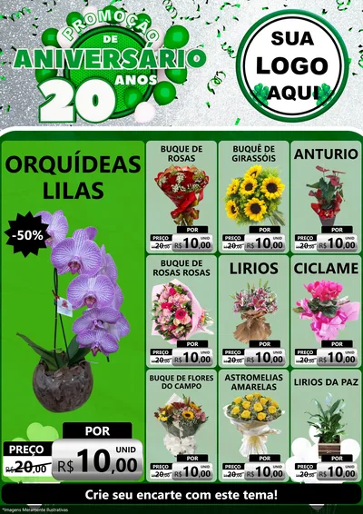 Modelo de Encarte para Encarte A4 Vertical com o tema Promoção de Aniversário - 20 Anos para Floricultura e jardim
