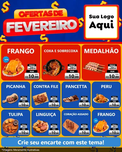 Modelo de Rede Social para Feed Instagram com o tema Ofertas de Fevereiro para Assados